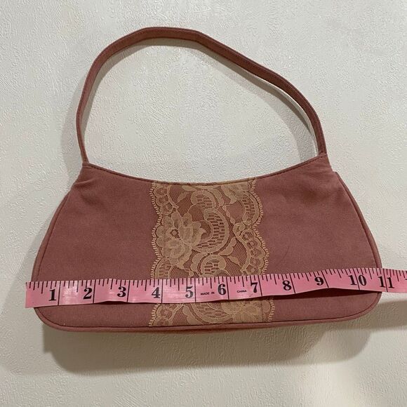 Victoria’s Secret Blush Pink Suede Lace Shoulder Bag Y2K Baguette Purse - Picture 5 of 8